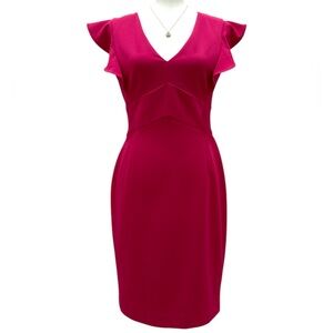 DKNY Elegant Pink Ruffle Sleeve Dress Size 6